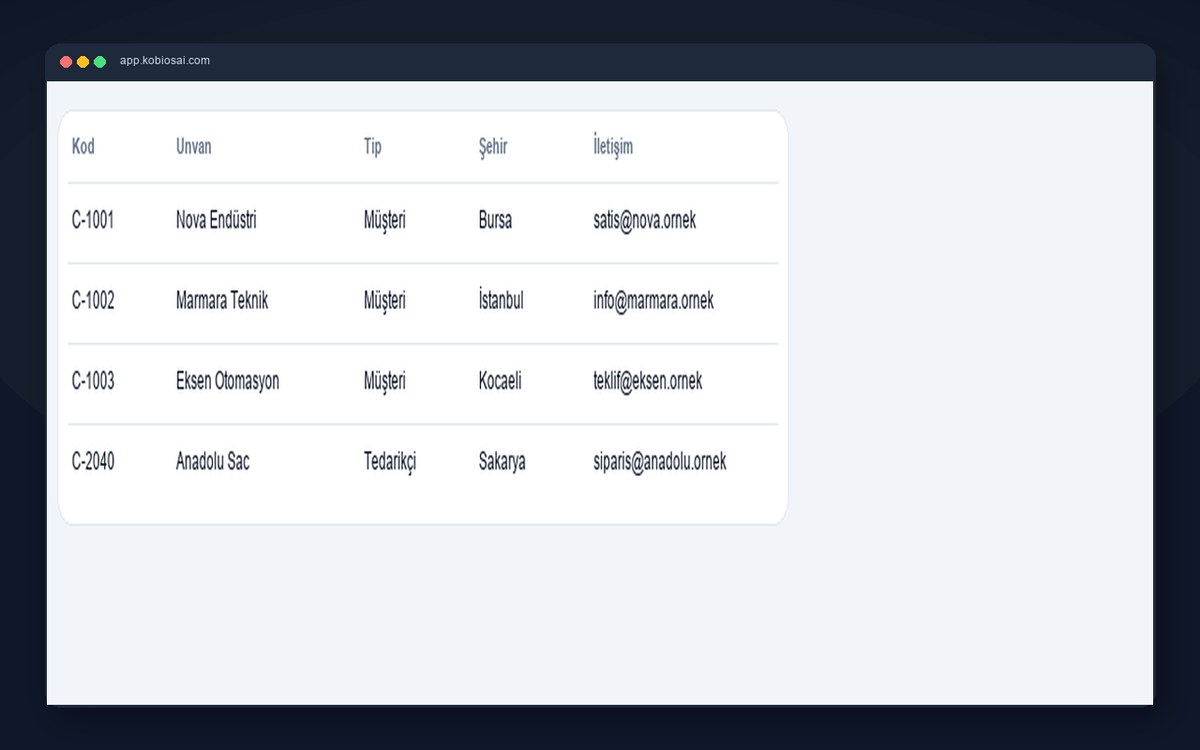 Cari kart listesi — müşteri ve tedarikçi