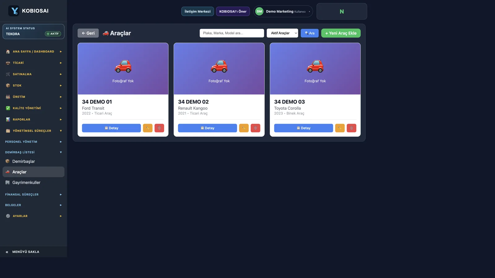 Araçlar — Kobios AI gerçek ekran görüntüsü